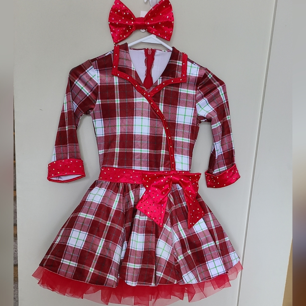 Red and white plaid Velvet dress MC